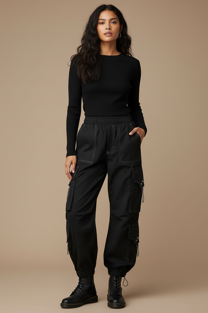 Pantalon Noir Ligne Blanche - Toile