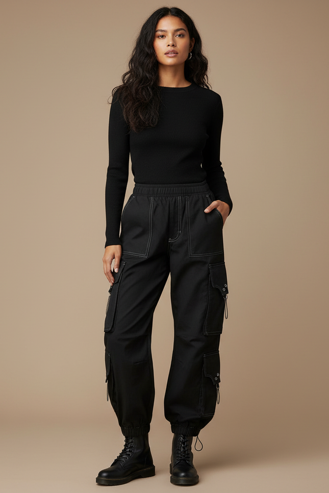 Pantalon Noir Ligne Blanche - Toile