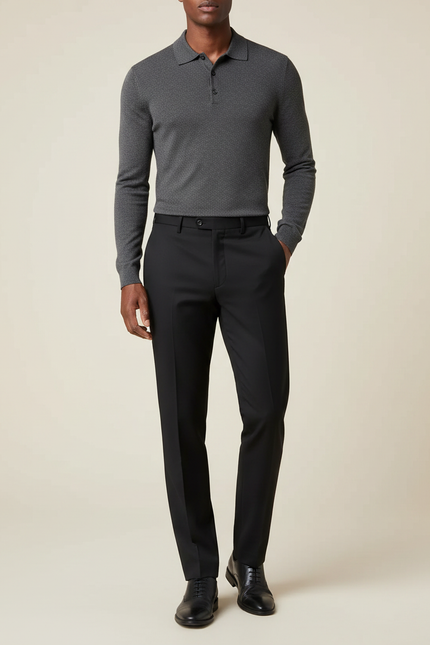 Pantalon Noir Homme Habillé Élégant Coupe Droite - Polyester