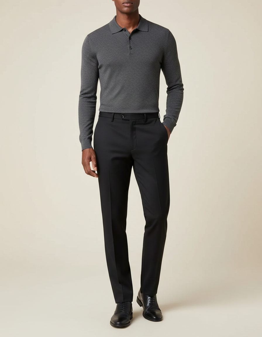 Pantalon Noir Homme Habillé Élégant Coupe Droite - Polyester