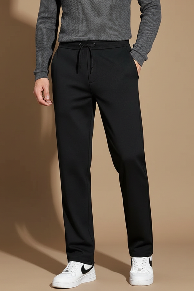 Pantalon Noir Homme Cordon Droit Décontracté - Molleton