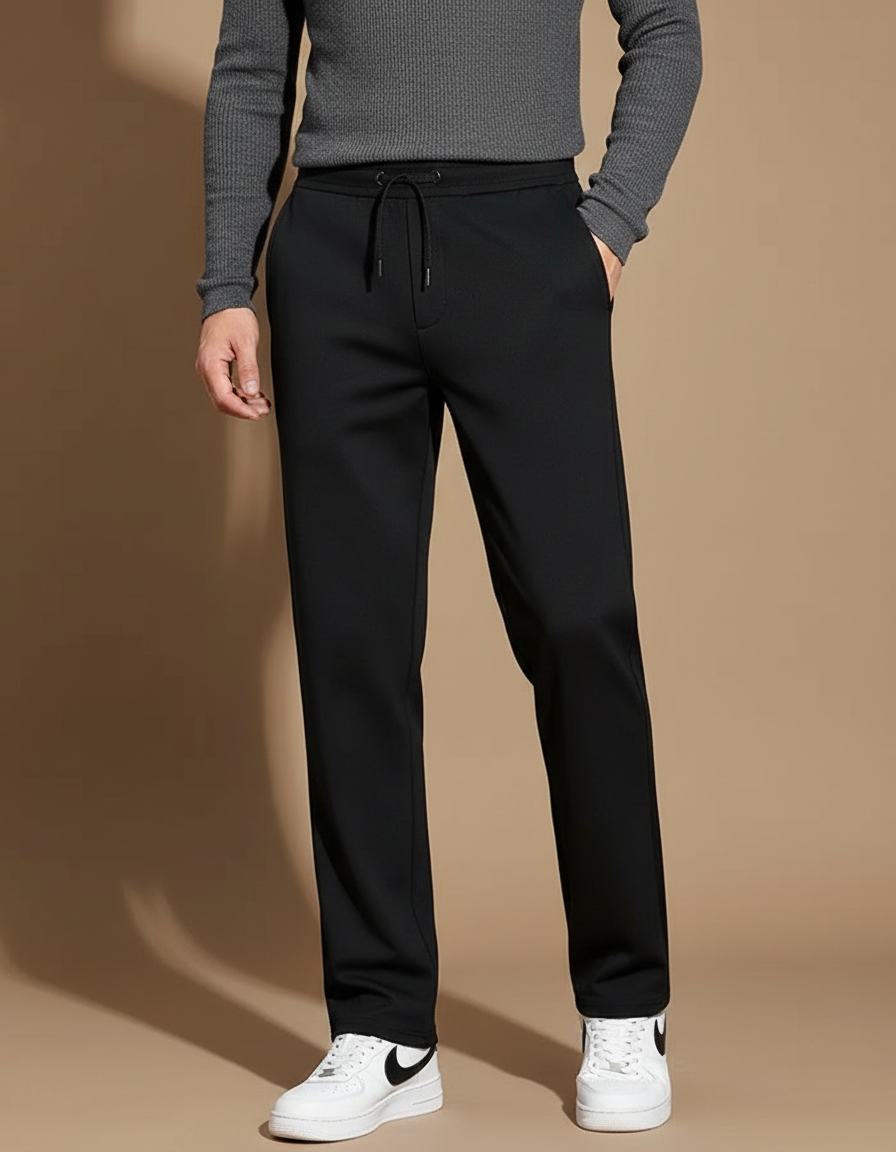 Pantalon Noir Homme Cordon Droit Décontracté - Molleton