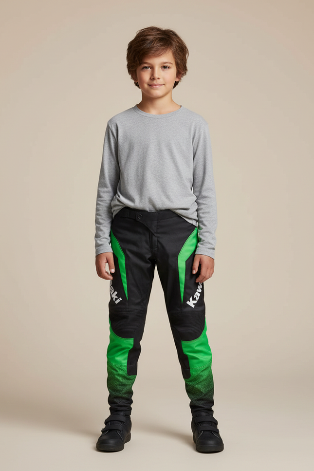 Pantalon Noir Motocross Enfant Kawasaki Gradient Vert - Multicolore Polyester