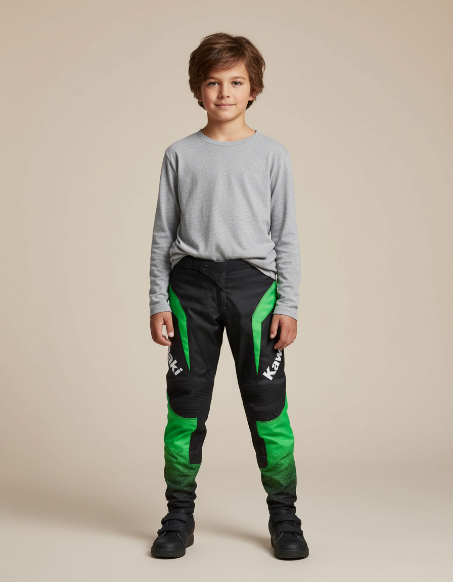 Pantalon Noir Motocross Enfant Kawasaki Gradient Vert - Multicolore Polyester