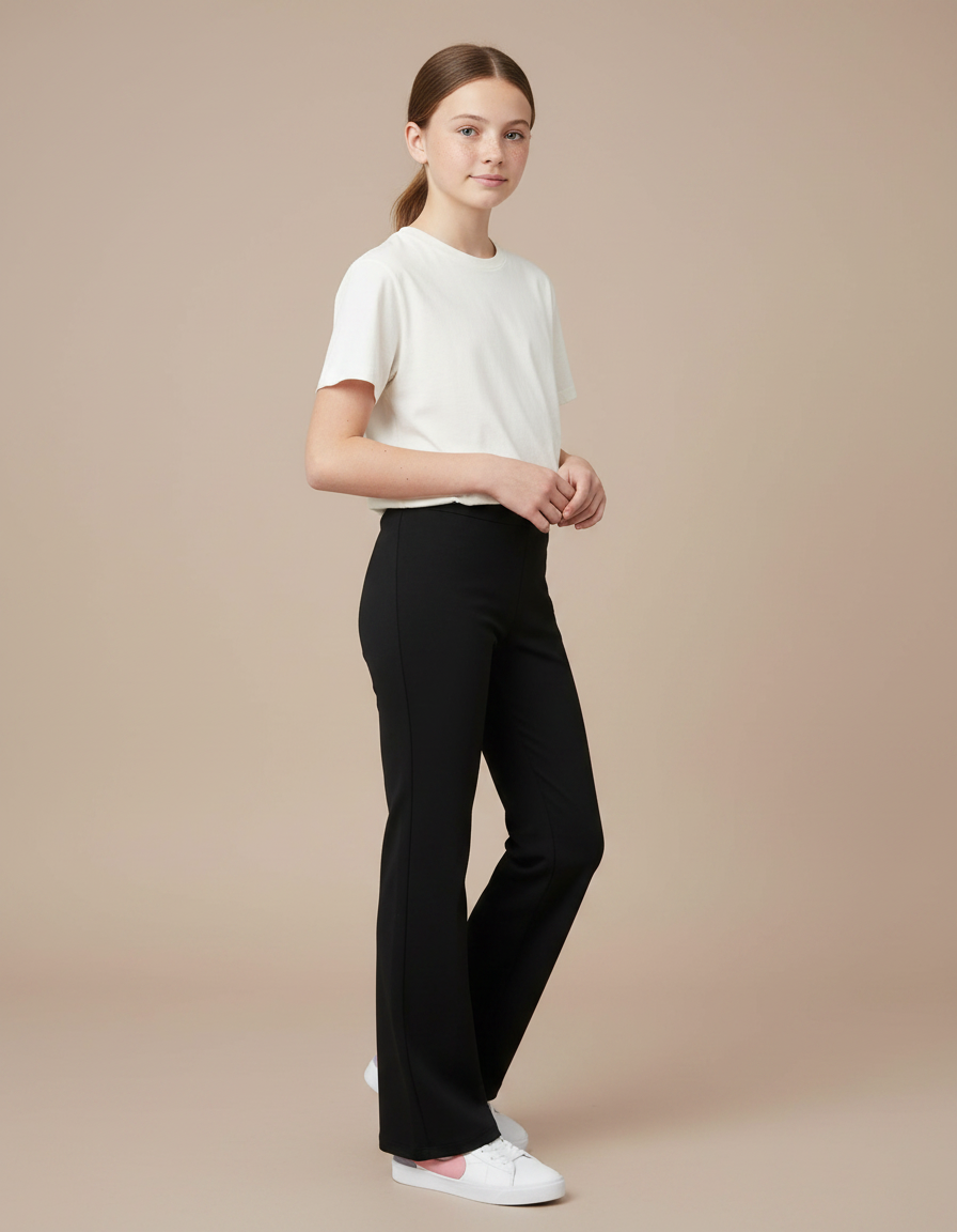 Pantalon Noir Évasé Fille Stretch Confortable Élégant - Polyester