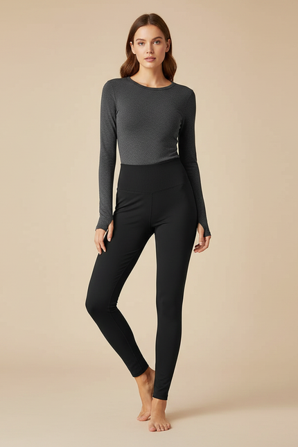 Pantalon Noir Legging Taille Haute Sculptant Confortable - Polyester