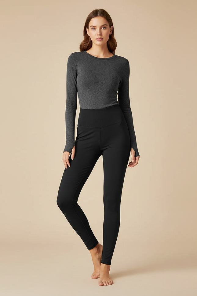 Pantalon Noir Legging Taille Haute Sculptant Confortable - Polyester