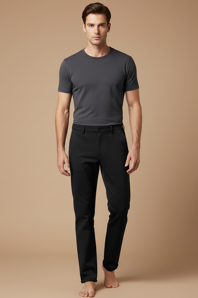 Pantalon Noir Homme Ajusté Droit Élégant Décontracté - Polyester