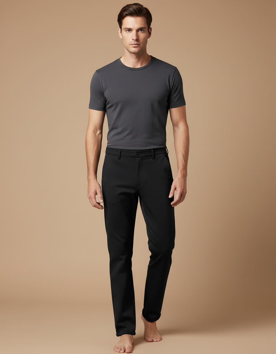 Pantalon Noir Homme Ajusté Droit Élégant Décontracté - Polyester