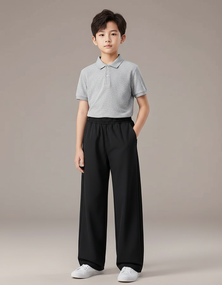 Pantalon Noir Ample Décontracté Léger Garçon - Polyester