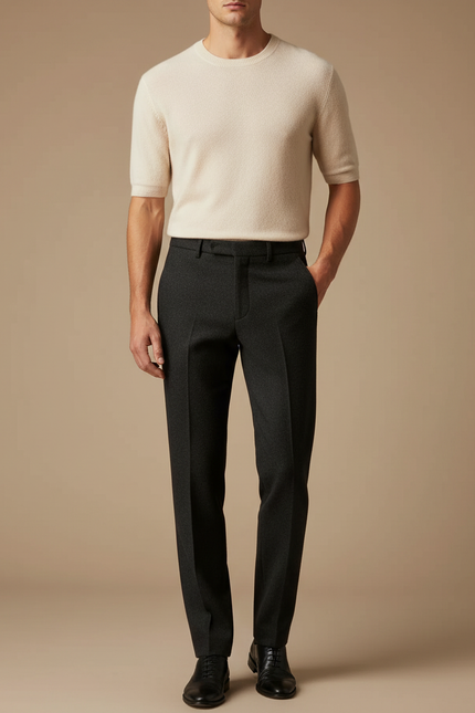 Pantalon Noir Laine Droit Formel Homme Élégant - Gris