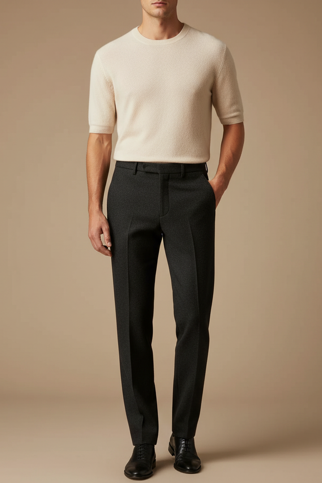 Pantalon Noir Laine Droit Formel Homme Élégant - Gris