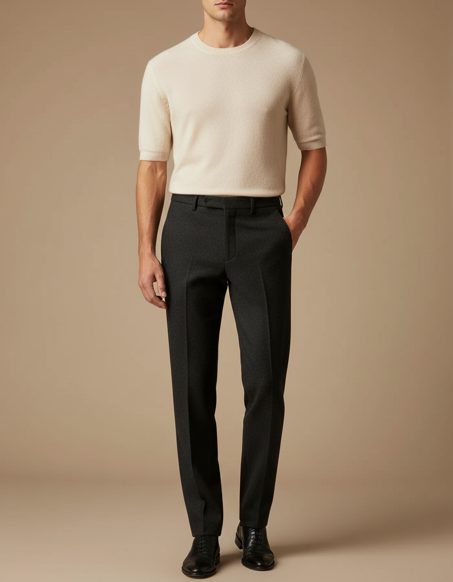 Pantalon Noir Laine Droit Formel Homme Élégant - Gris