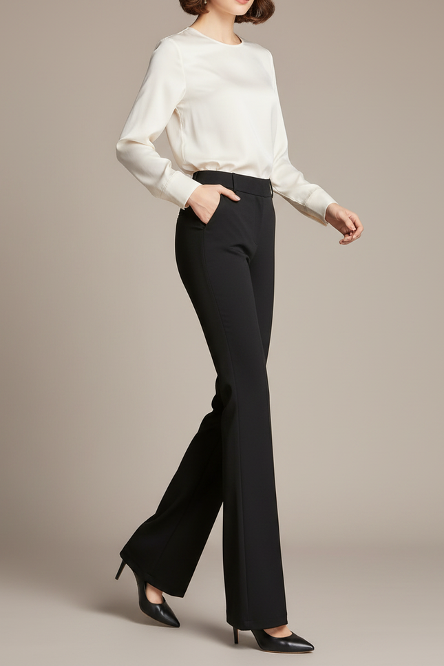 Pantalon Femme Noir Droit - Polyester