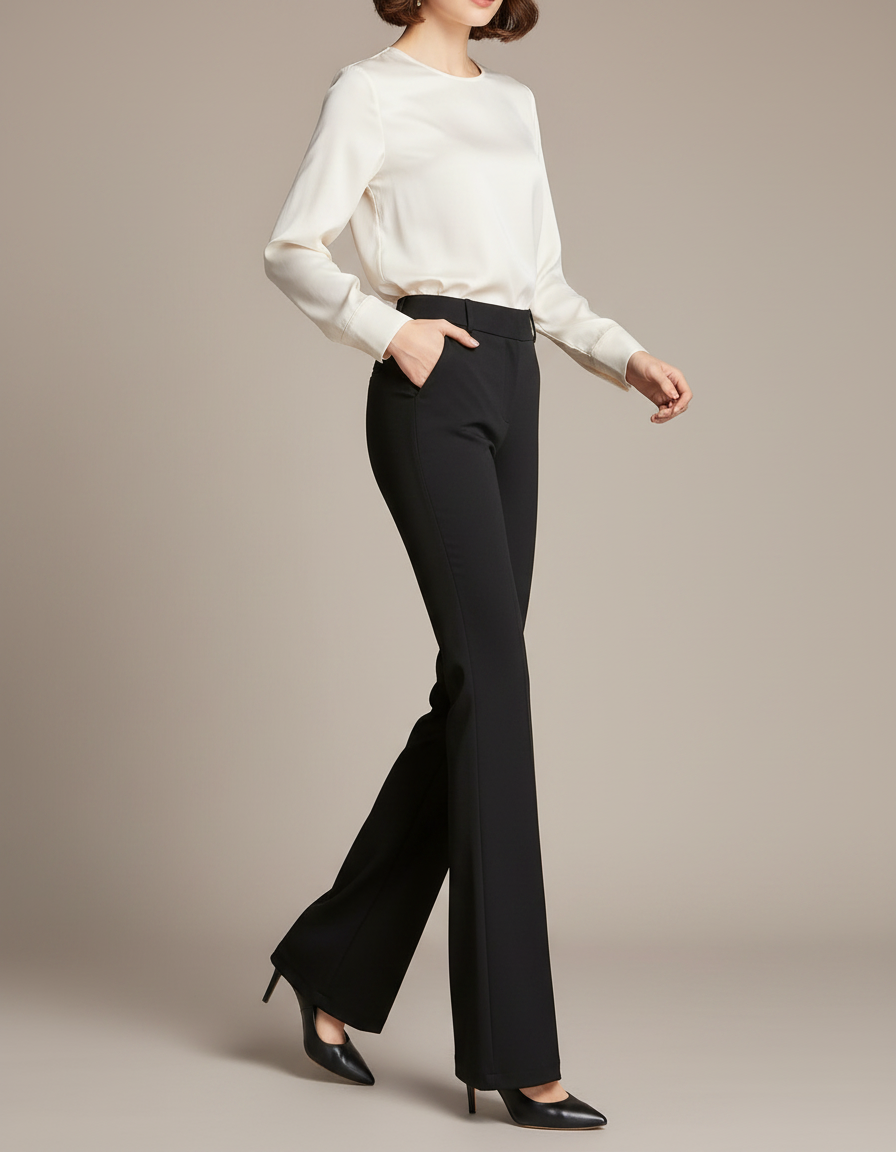 Pantalon Femme Noir Droit - Polyester