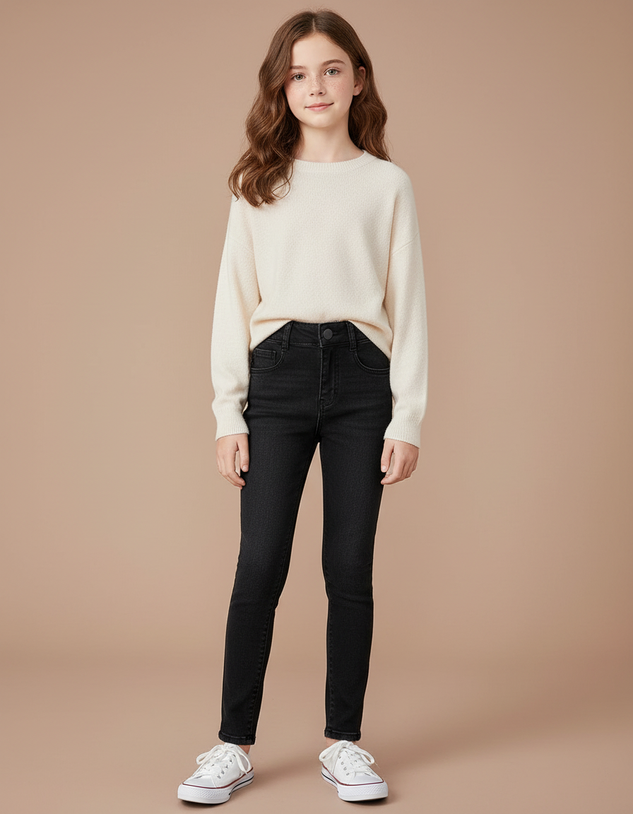 Pantalon Jean Noir Taille Haute