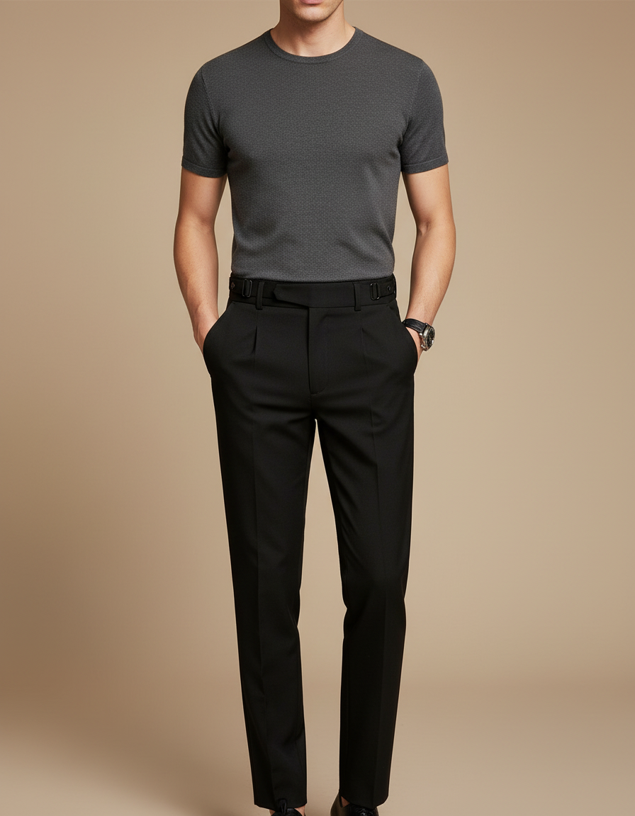 Pantalon Noir Plissé Élégant Droit Business Homme - Gabardine