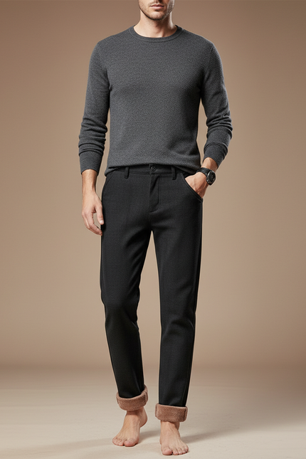 Pantalon Noir Doublé Polaire Chaud Confortable Homme - Polyester