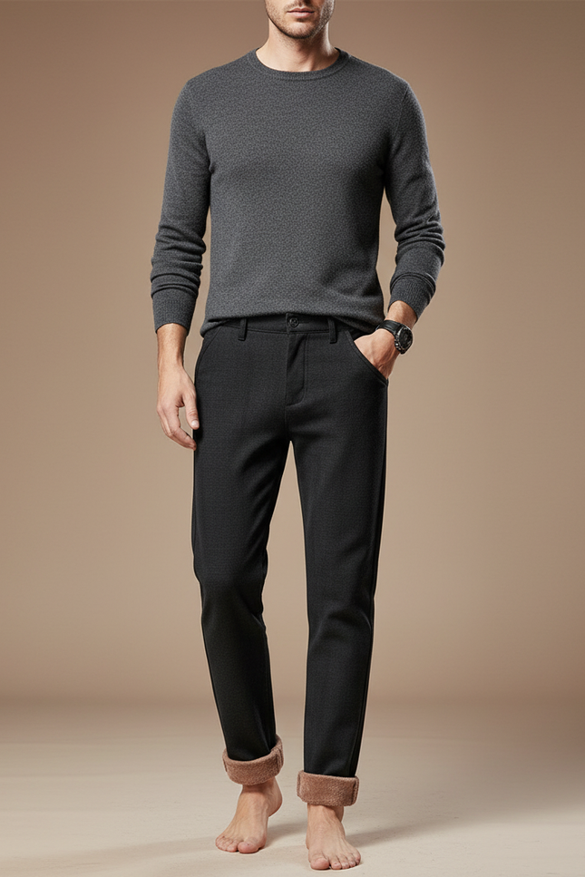 Pantalon Noir Doublé Polaire Chaud Confortable Homme - Polyester
