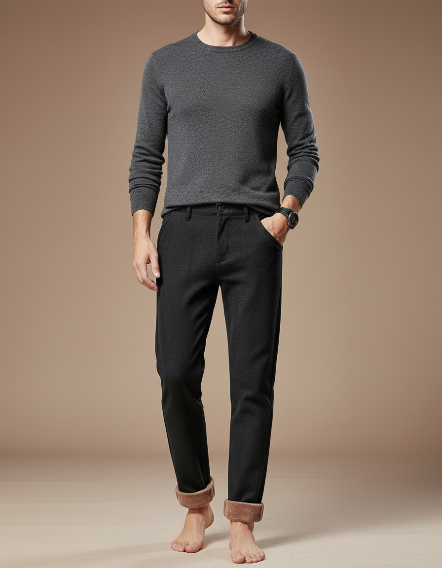 Pantalon Noir Doublé Polaire Chaud Confortable Homme - Polyester