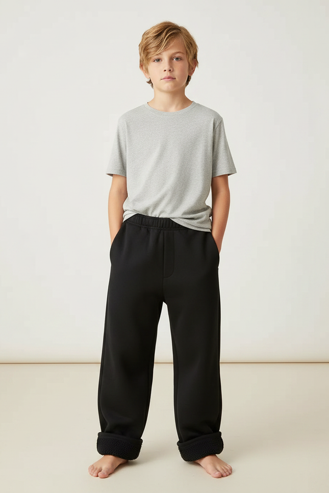 Pantalon Noir Doublé Polaire Hiver Enfant Ample - Molleton