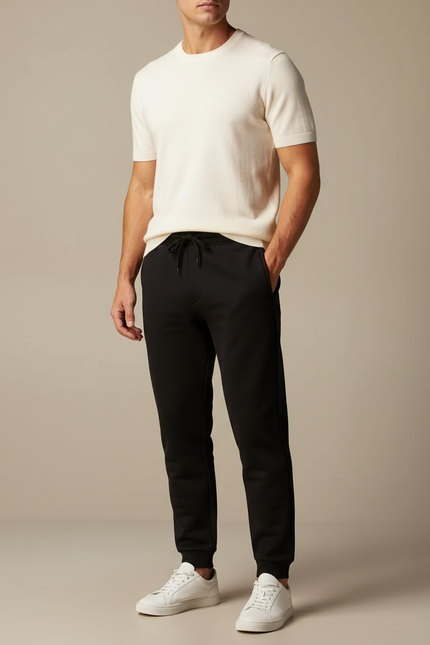 Pantalon Noir Jogging Cordon Ajusté Confortable Homme - Molleton