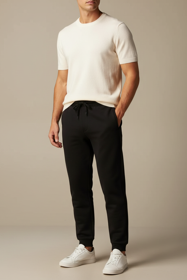 Pantalon Noir Jogging Cordon Ajusté Confortable Homme - Molleton
