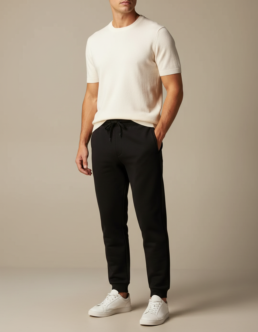 Pantalon Noir Jogging Cordon Ajusté Confortable Homme - Molleton