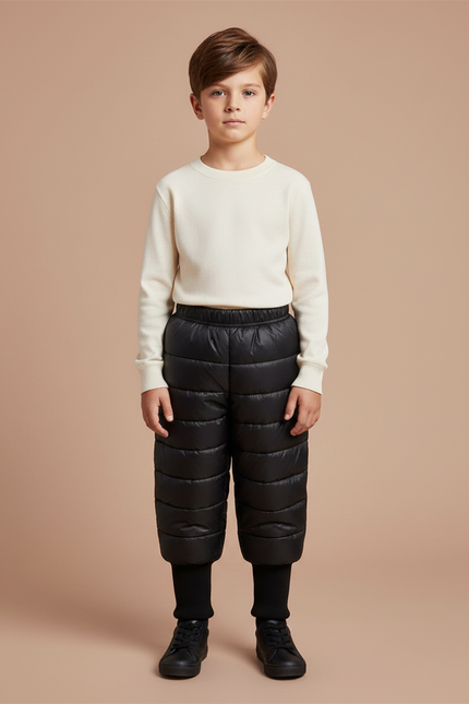 Pantalon Noir Matelassé Chaud Enfant Hiver - Polyester