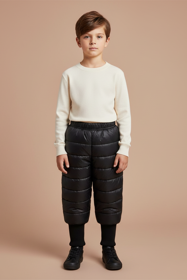 Pantalon Noir Matelassé Chaud Enfant Hiver - Polyester