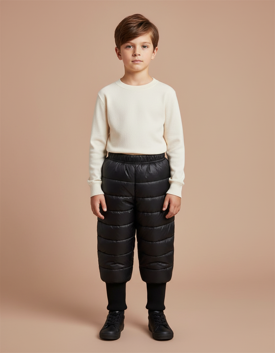 Pantalon Noir Matelassé Chaud Enfant Hiver - Polyester