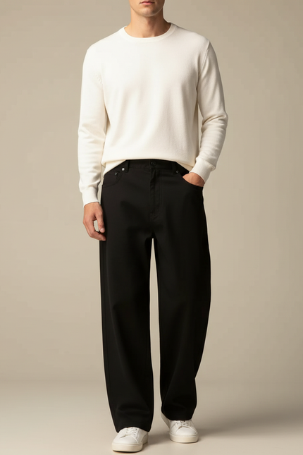 Pantalon Noir Baggy - Gabardine
