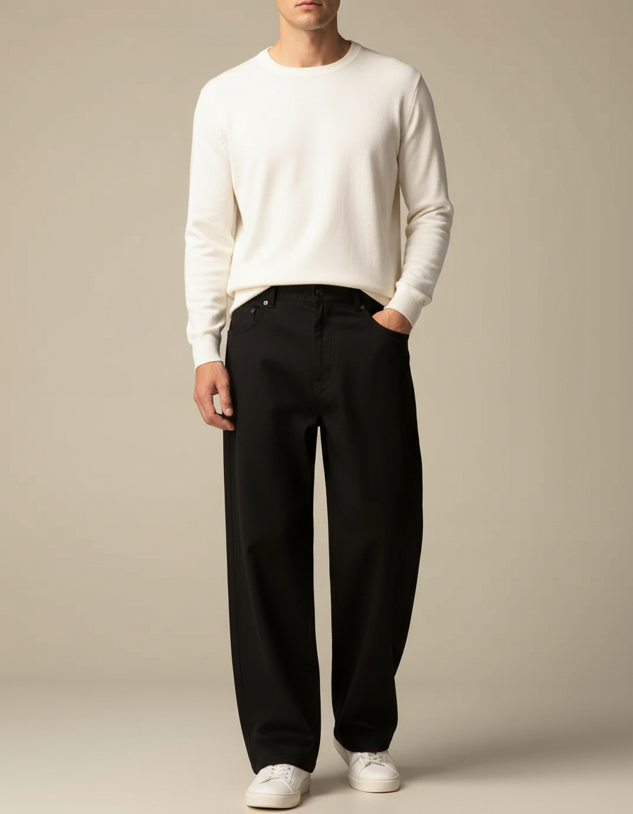 Pantalon Noir Baggy - Gabardine