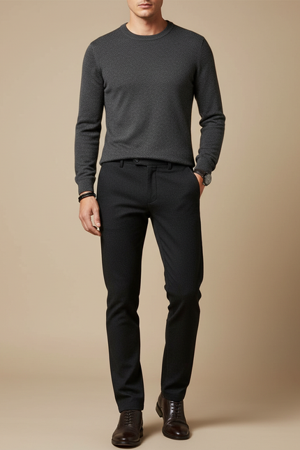 Pantalon Noir Homme Droit Slim Élégant Décontracté - Laine