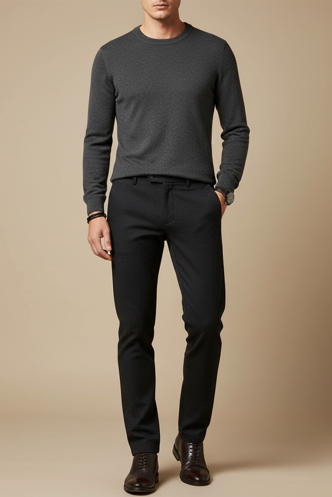 Pantalon Noir Homme Droit Slim Élégant Décontracté - Laine