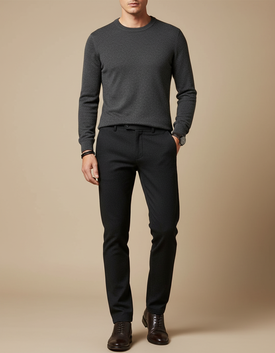 Pantalon Noir Homme Droit Slim Élégant Décontracté - Laine