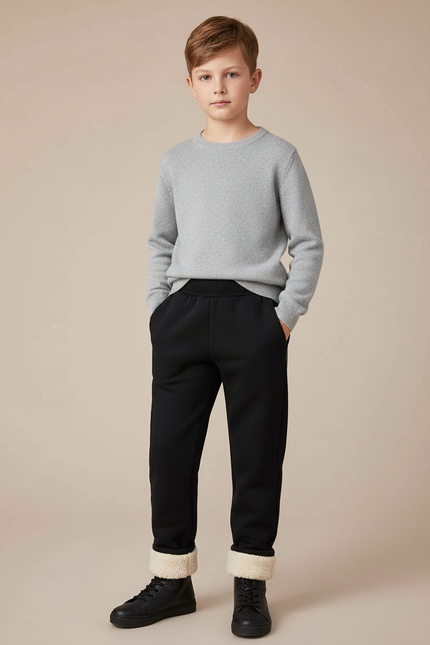 Pantalon Noir Polaire Épais Doublé Hiver Enfant - Molleton