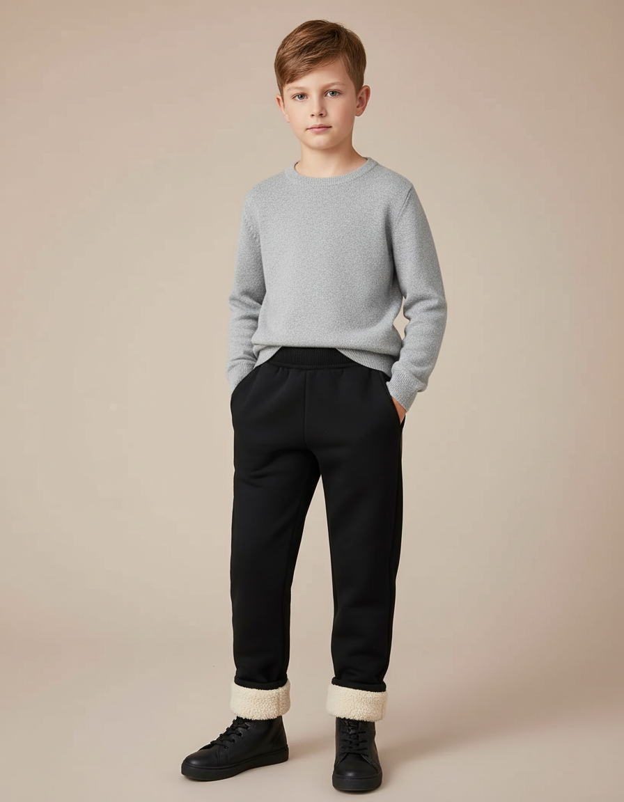 Pantalon Noir Polaire Épais Doublé Hiver Enfant - Molleton
