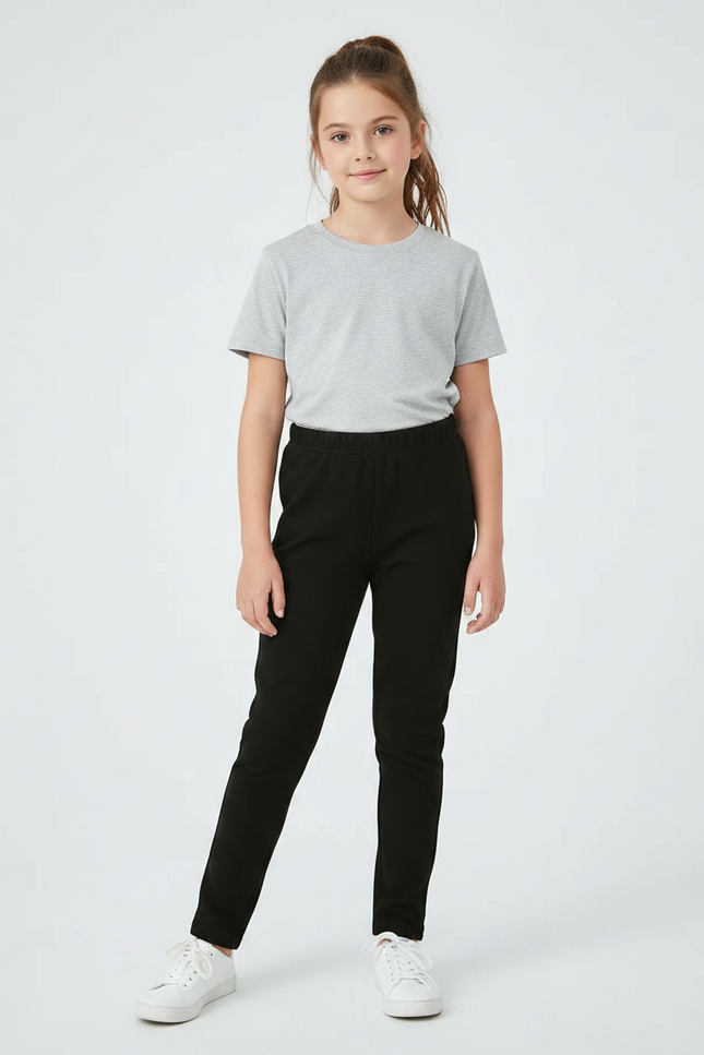 Pantalon Noir Coton Élastique Skinny Enfant - Molleton