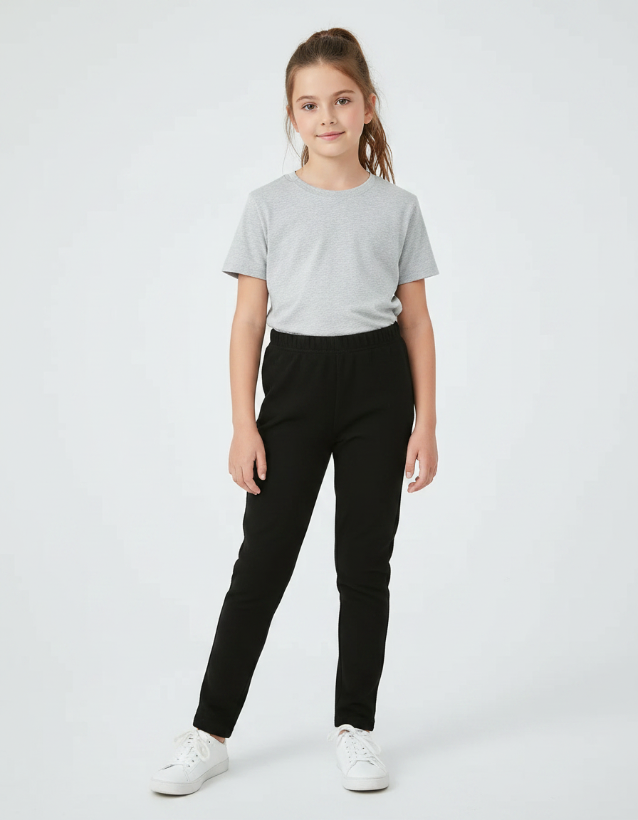 Pantalon Noir Coton Élastique Skinny Enfant - Molleton