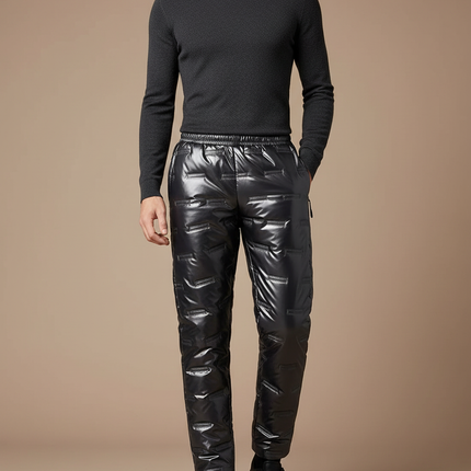 Pantalon Noir Matelassé Brillant Imperméable Hiver Homme - Polyester