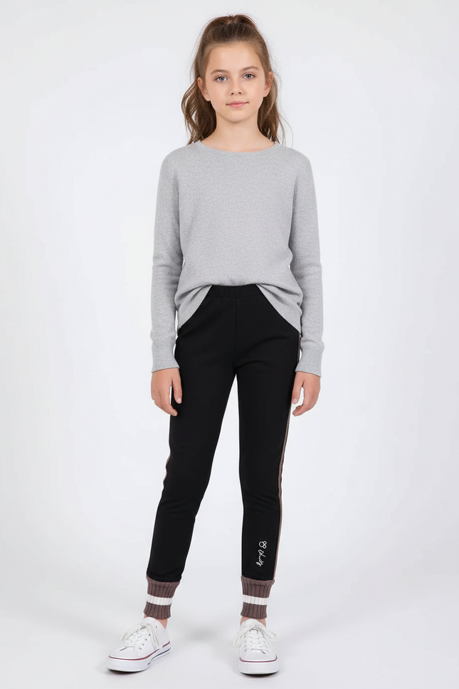 Pantalon Noir Molletonné Enfant Décontracté Rayures