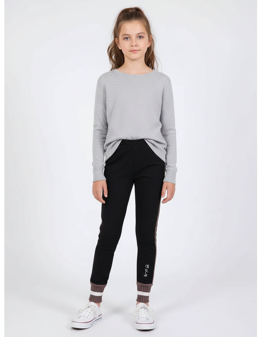 Pantalon Noir Molletonné Enfant Décontracté Rayures