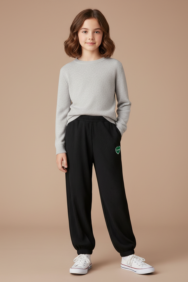 Pantalon Noir Côtelé Ample Décontracté Enfant - Cordé