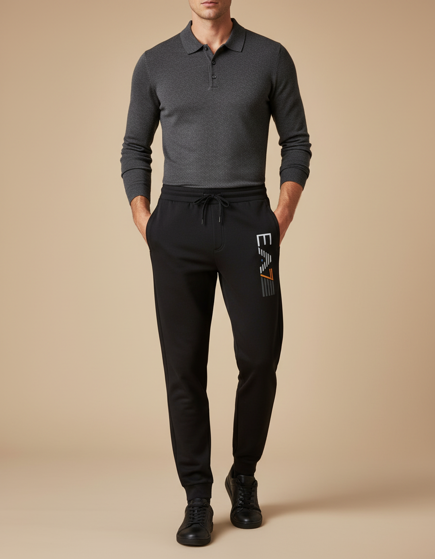 Pantalon Noir Jogging Cordon Logo Sport EA7 - Molleton