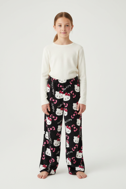 Pantalon Noir Polaire Hello Kitty Fille Doux - Molleton