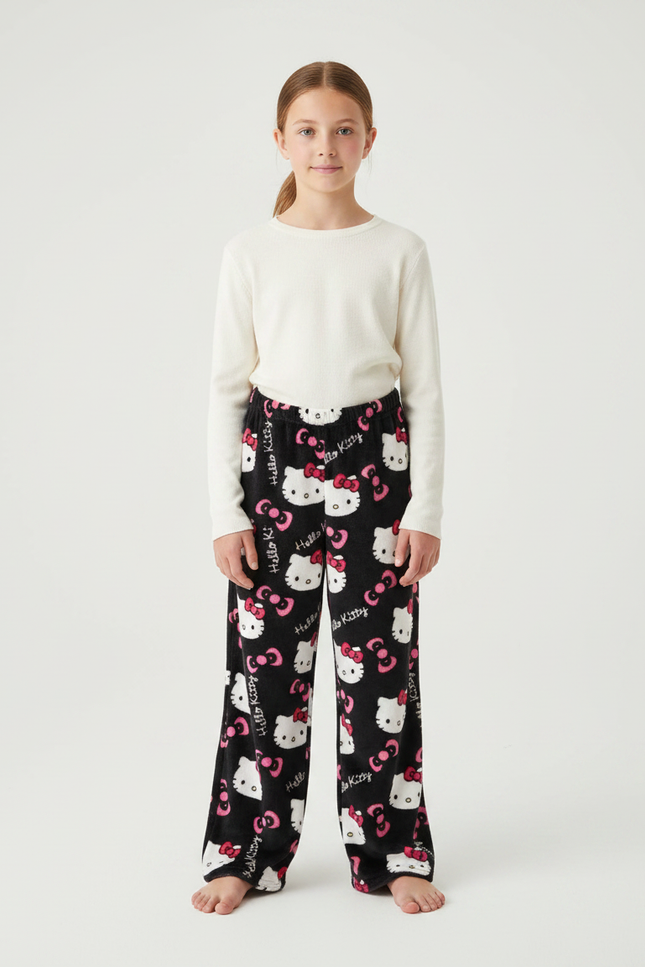 Pantalon Noir Polaire Hello Kitty Fille Doux - Molleton