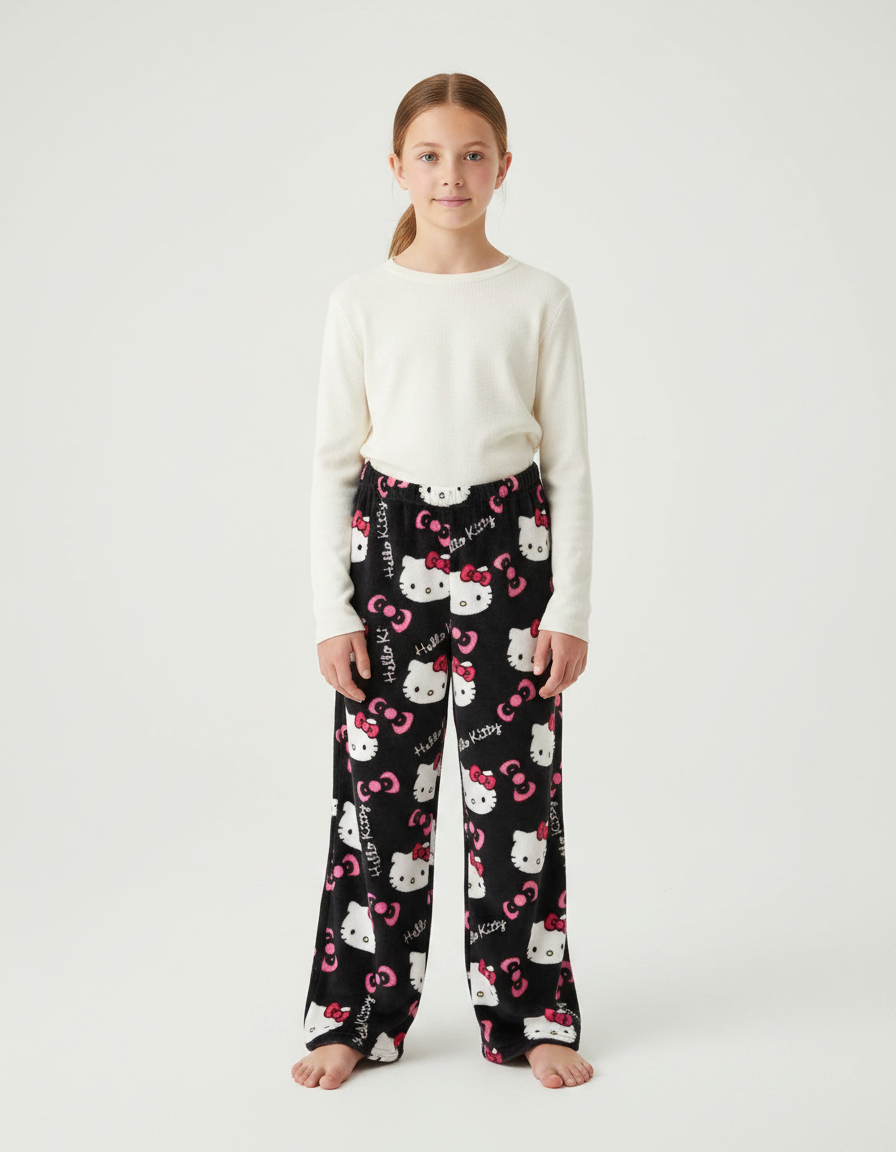 Pantalon Noir Polaire Hello Kitty Fille Doux - Molleton