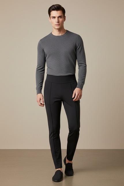 Pantalon Noir Slim Ajusté Homme Élégant - Polyester