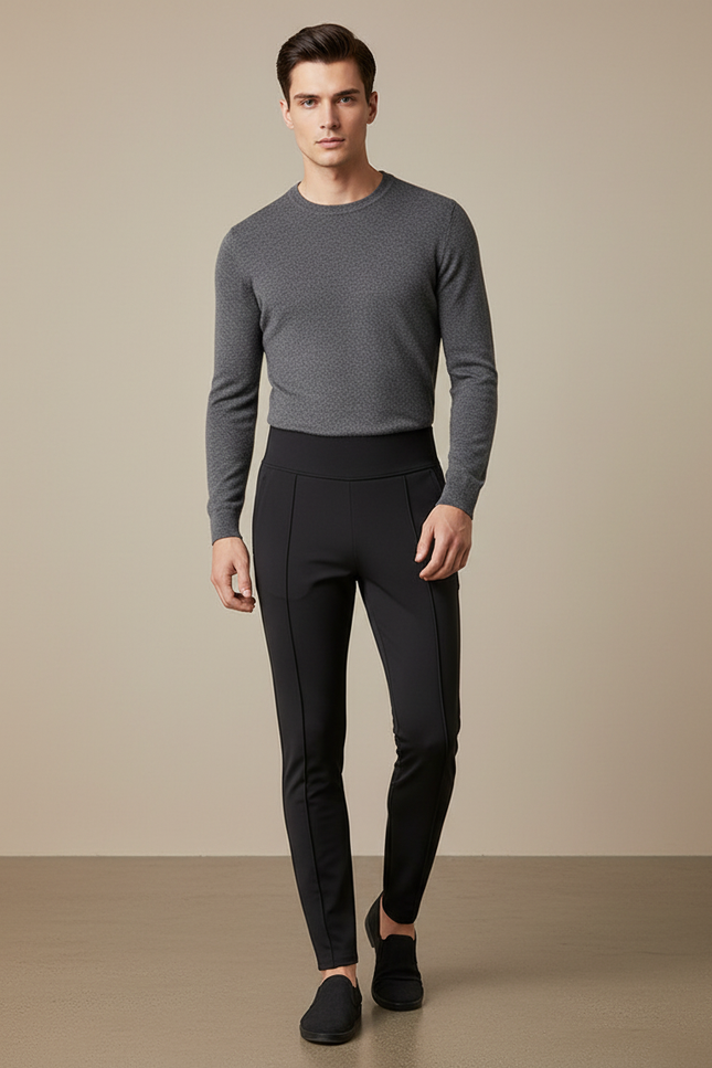Pantalon Noir Slim Ajusté Homme Élégant - Polyester